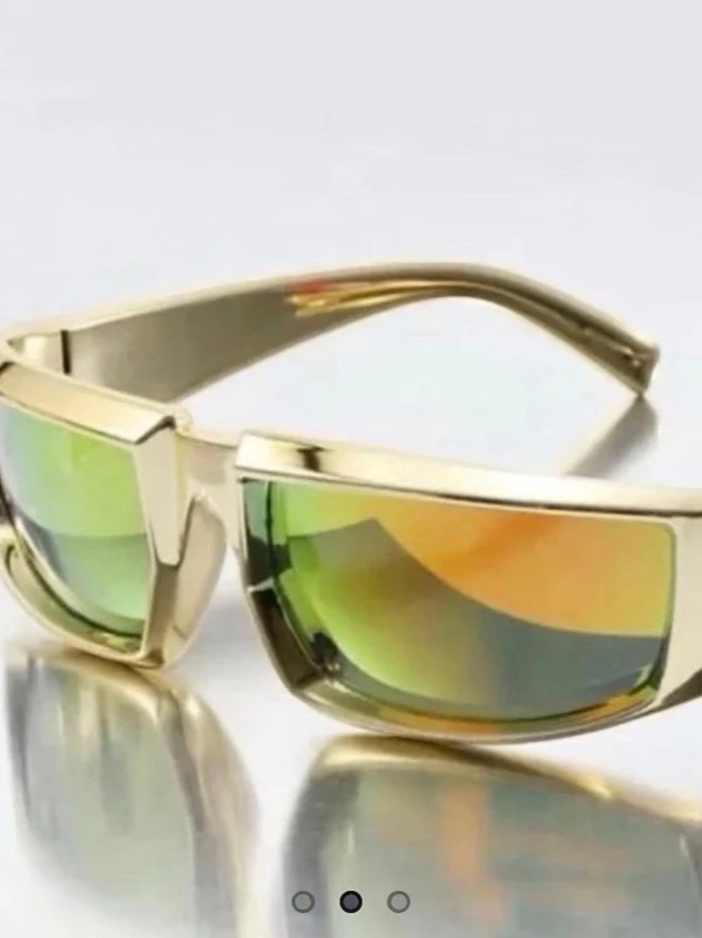 Gold Green Rectangular Sunglasses - Picture 2 of 3